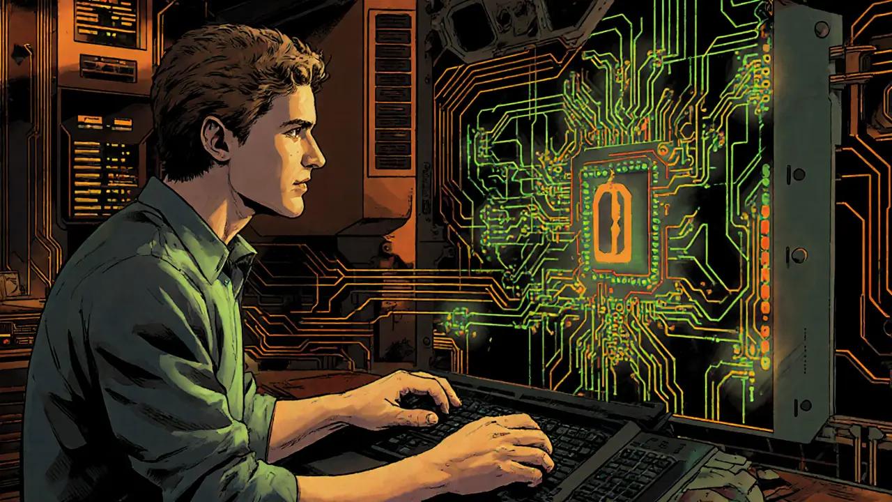 Developer working on privacy-focused blockchain circuit with selective data controls.