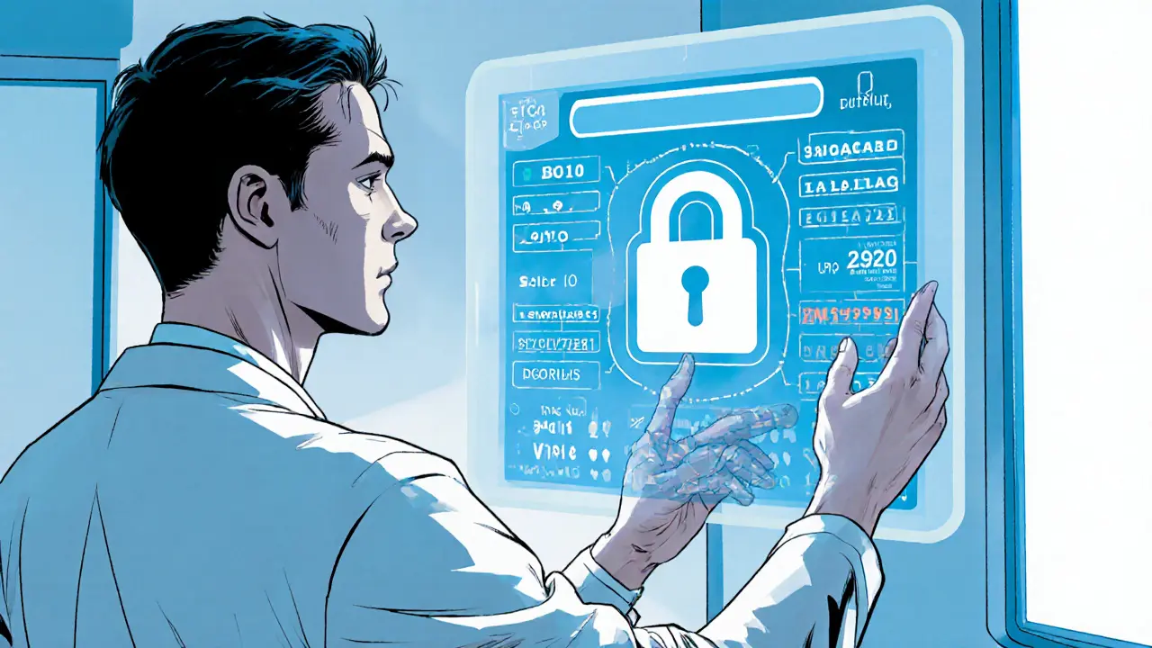 Doctor verifying encrypted patient data with zero-knowledge proof.