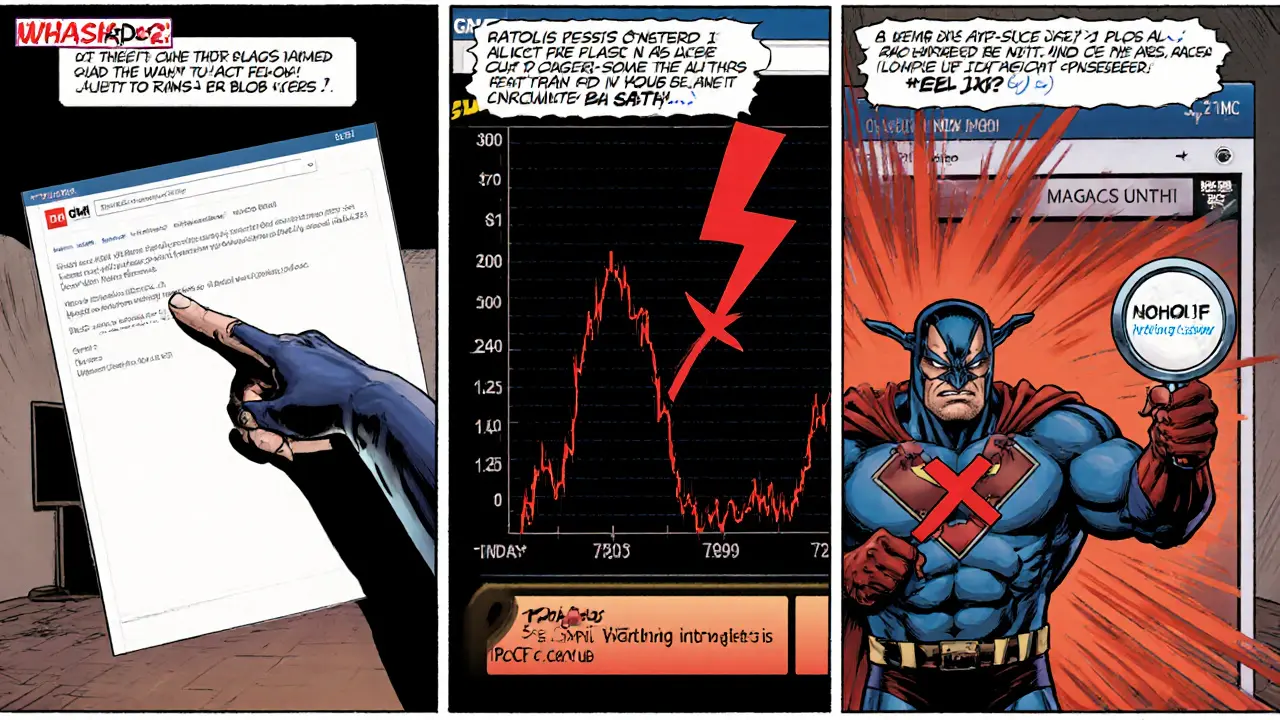 Hero highlights missing blog, zero volume chart, and phishing site red flags.