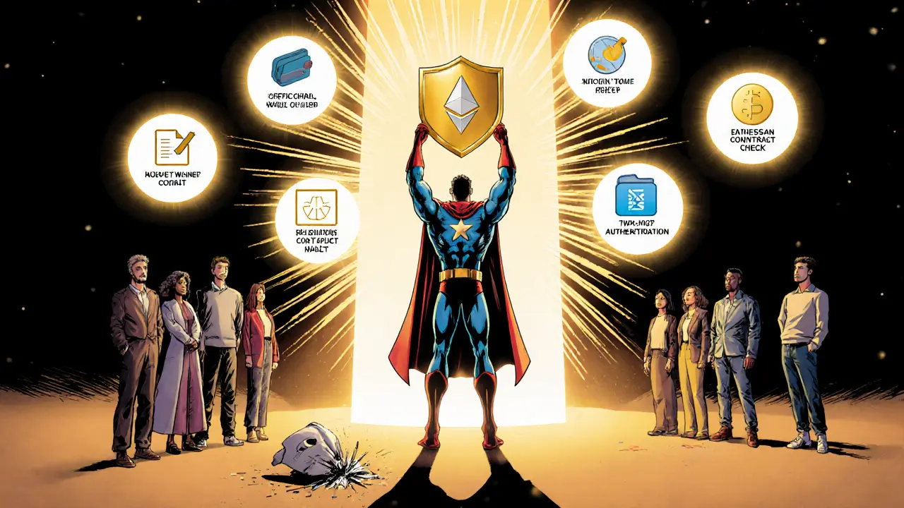 Hero presents a safety checklist with icons for verifying legitimate airdrops.