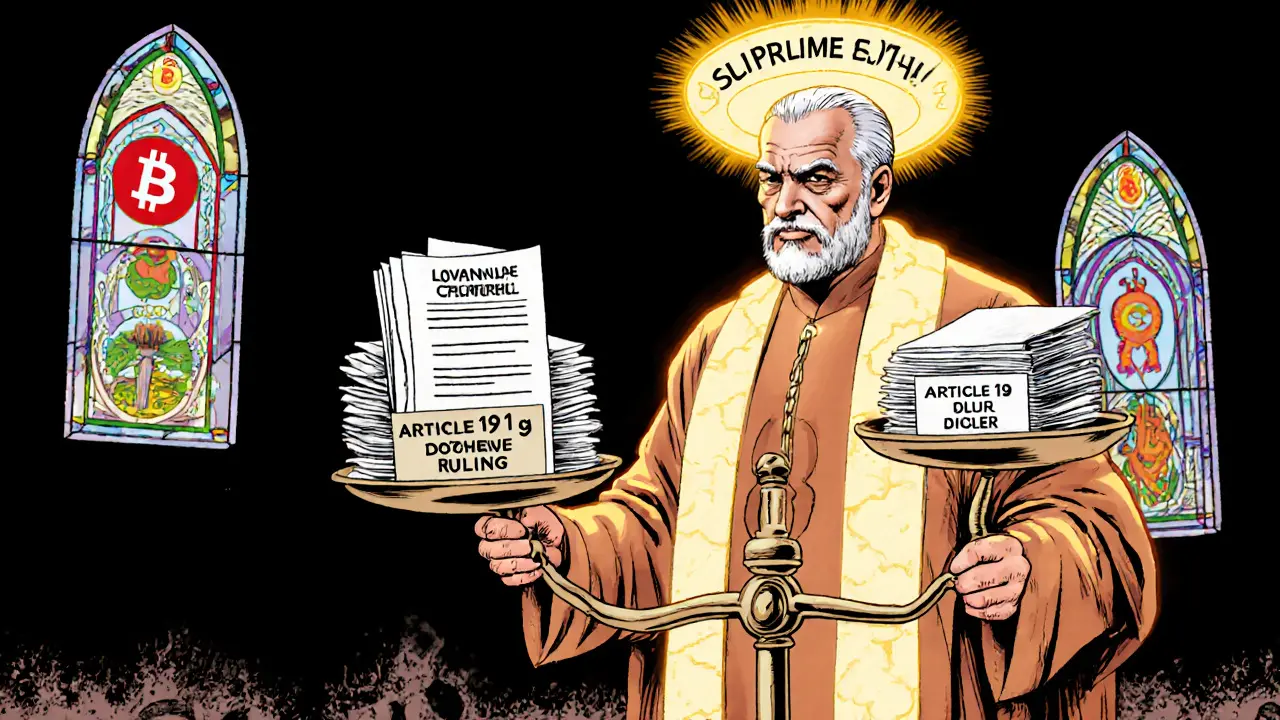 Justice holding scale of justice with Article 19(1)(g) against RBI documents