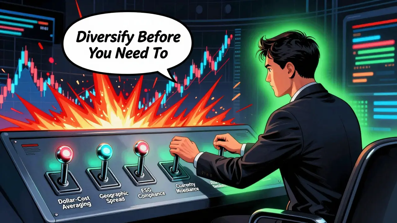 Investor controls diversification levers as crypto volatility explodes around him.