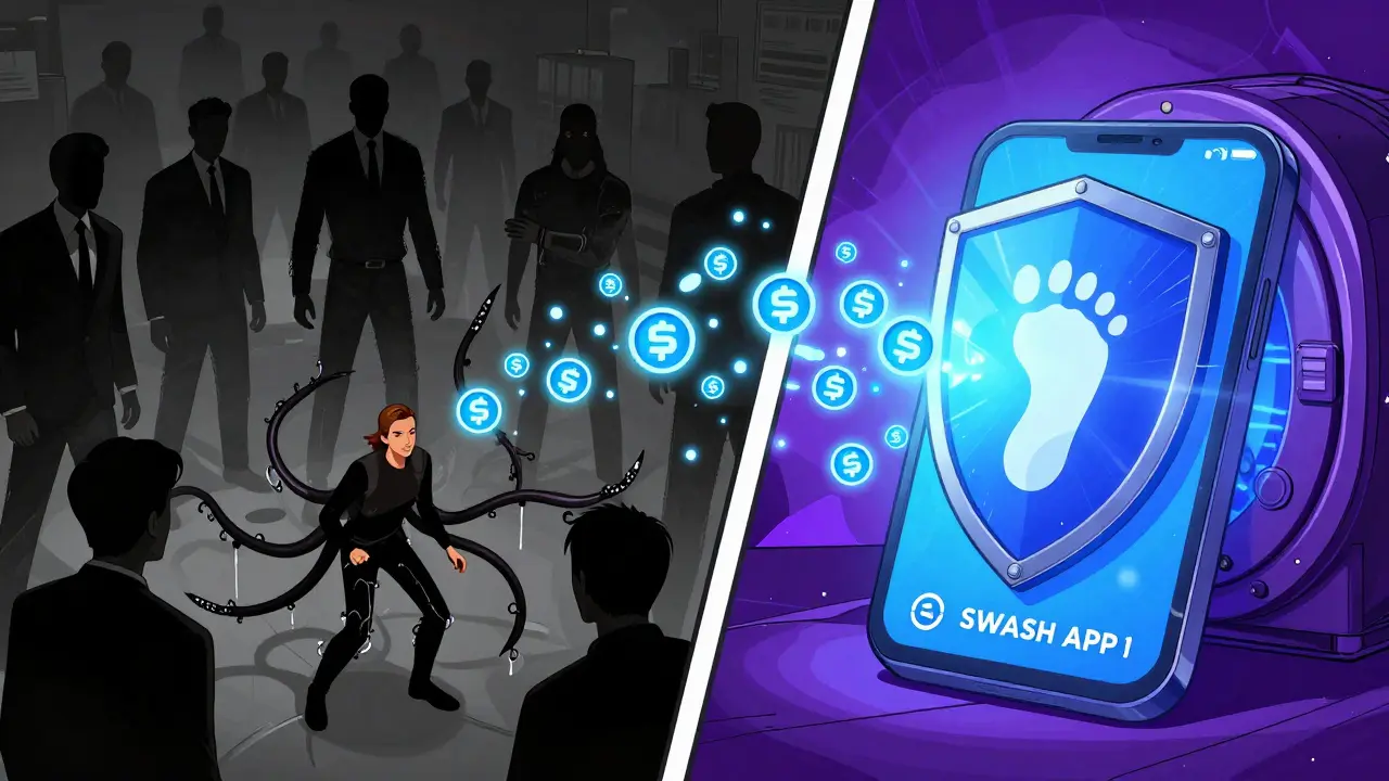 Shield-wielding guardian protects users from data-harvesting corporations.