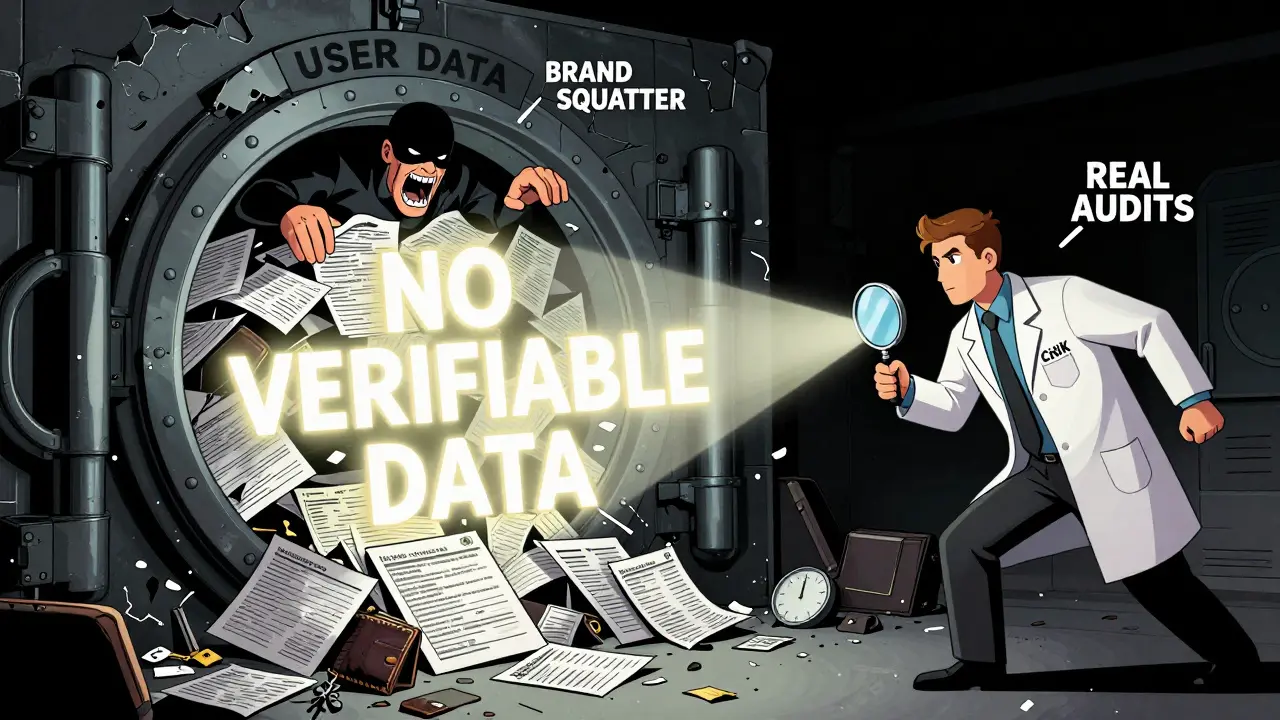 A villain steals user data from a crumbling vault while a hero exposes the truth with a glowing audit beam.