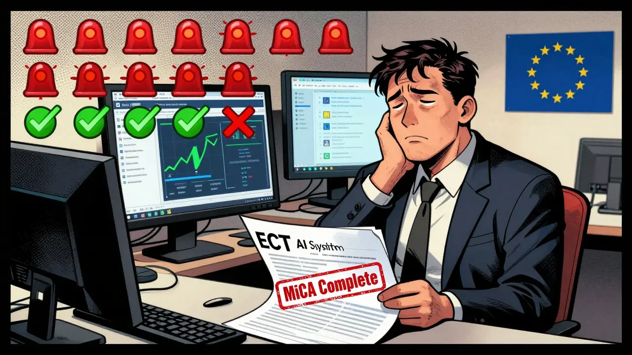 Compliance officer watches as E3CT automates regulatory reports, turning red alerts into green approvals.
