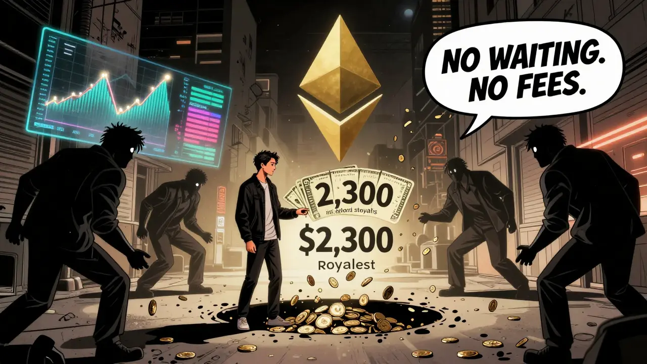 Musician receives instant crypto royalties while record labels disappear.