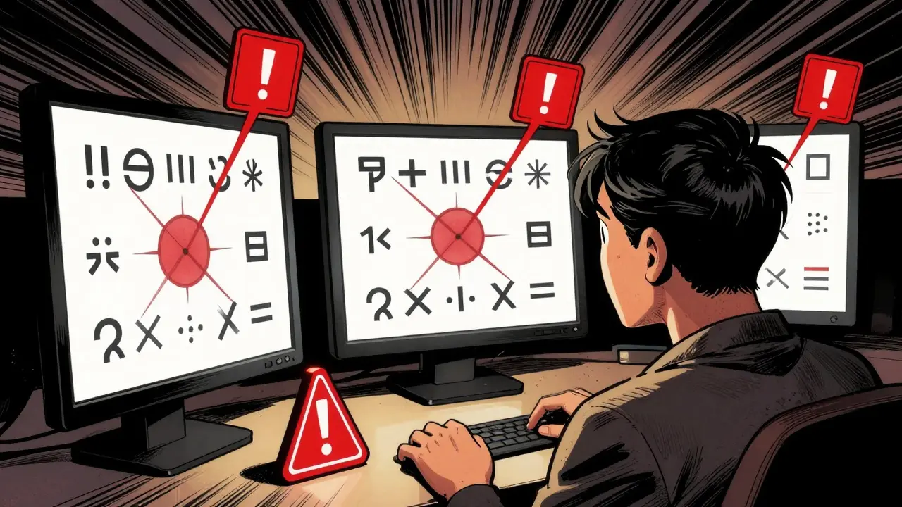 Person confused by conflicting data on exchange screens.