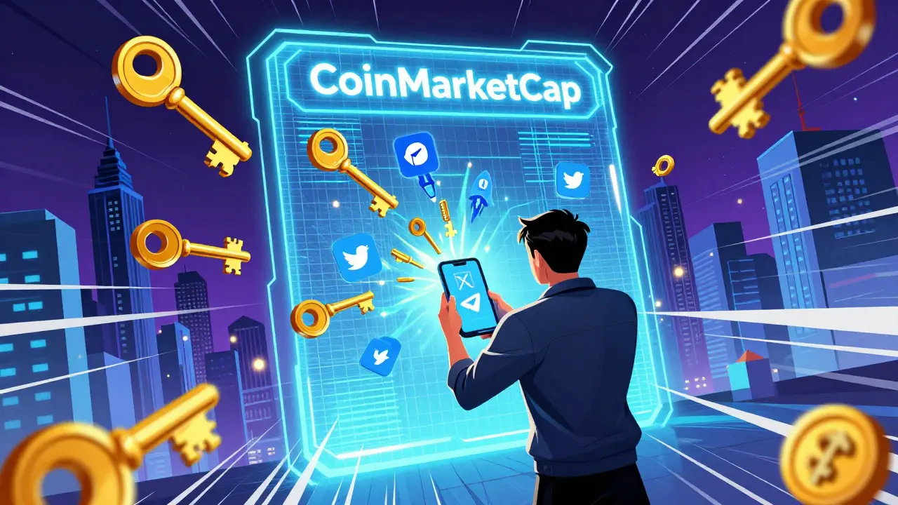 Heroic character using social media tasks to unlock crypto airdrop portal
