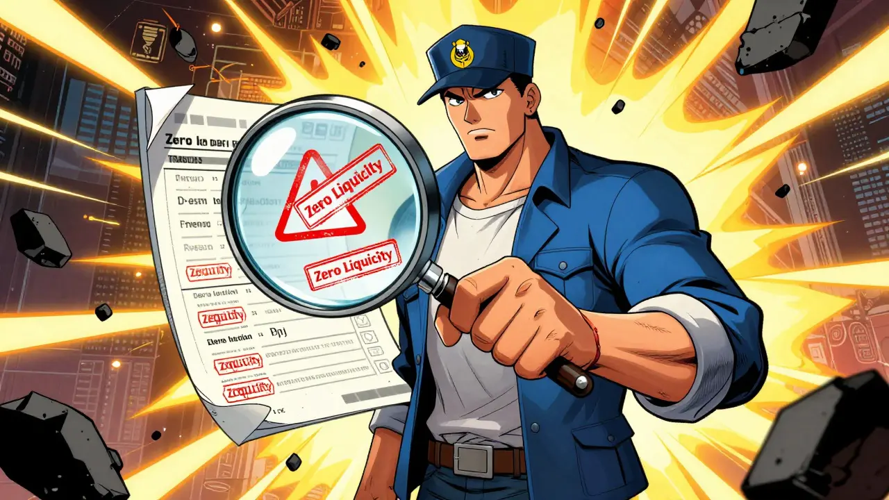 Heroic detective verifying crypto safety with magnifying glass in comic style
