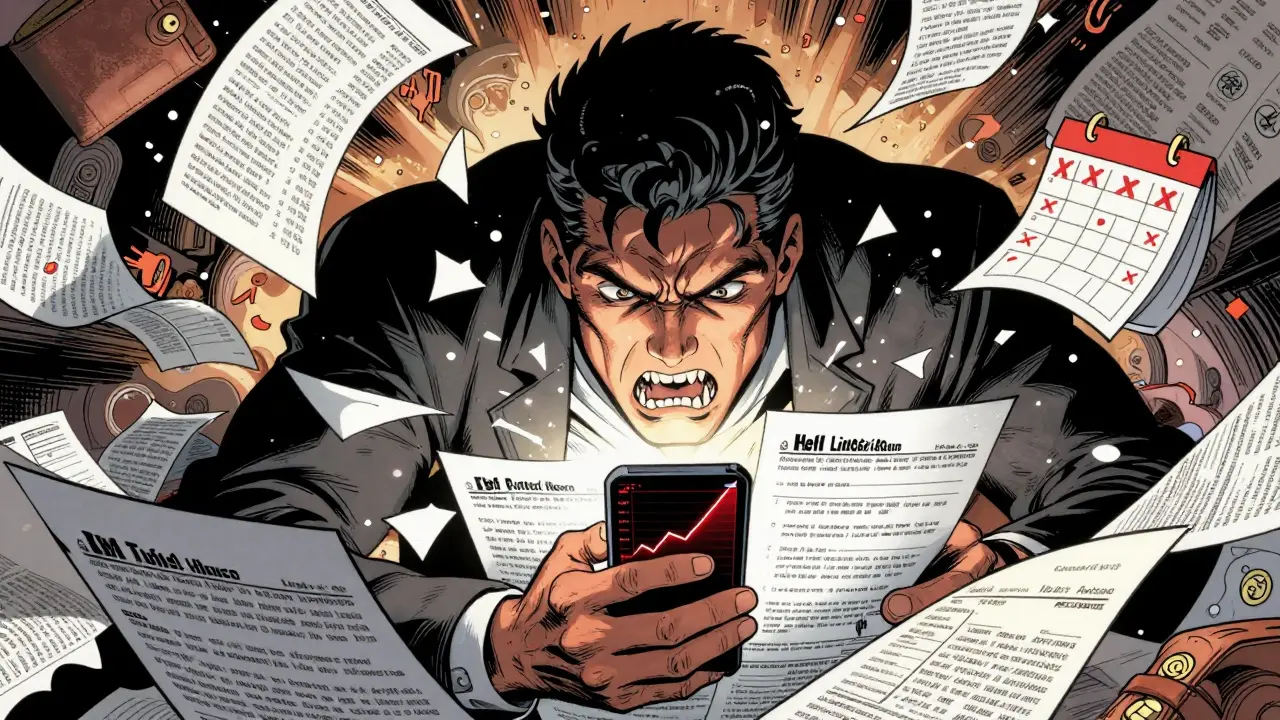 Illustration of stressed investor dealing with complex crypto tax reporting