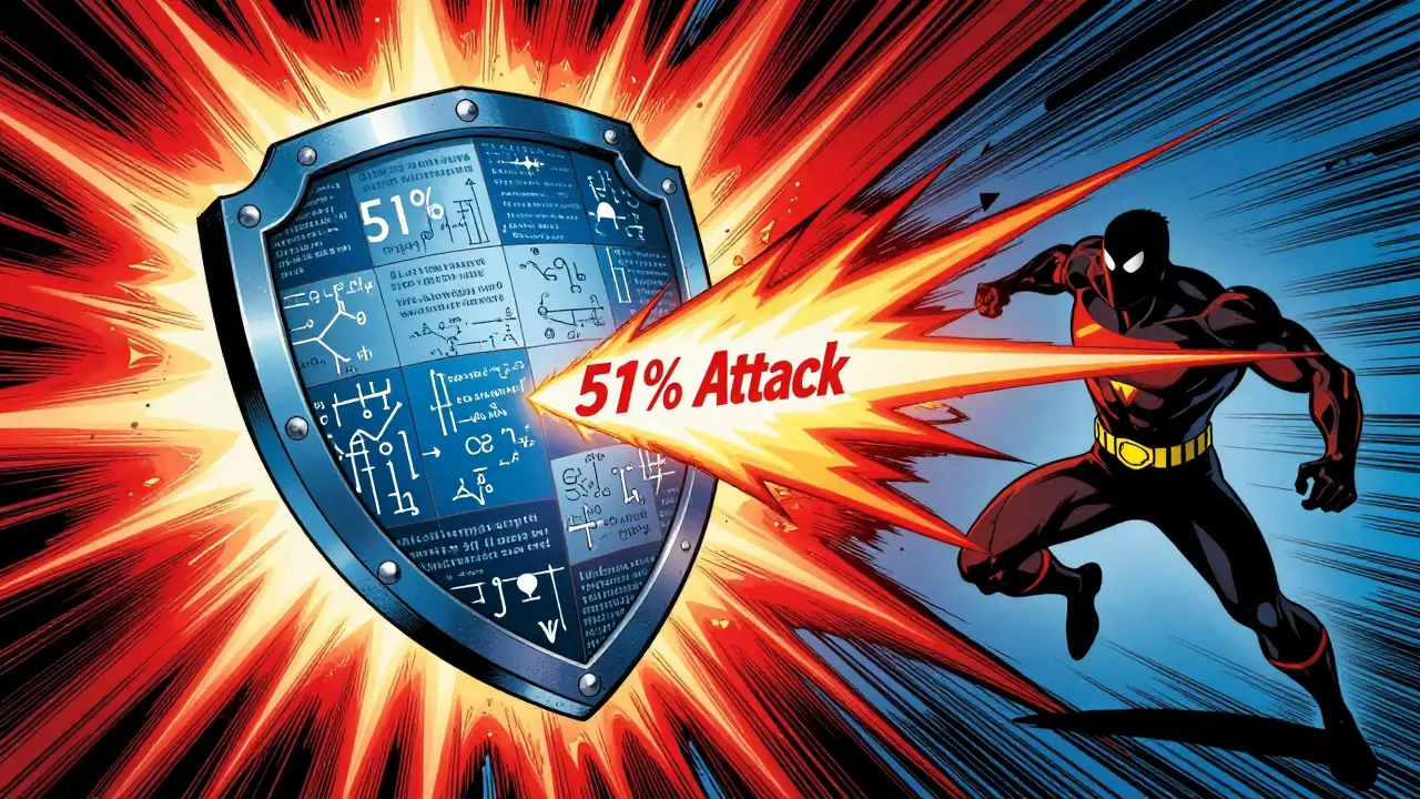 Superhero comic panel illustrating external attack resistance versus internal insider threats.
