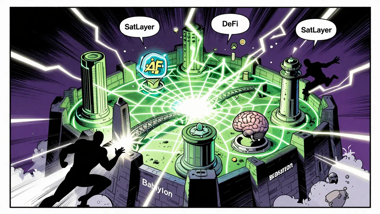 Superhero comic showing SatLayer securing crypto apps via Babylon