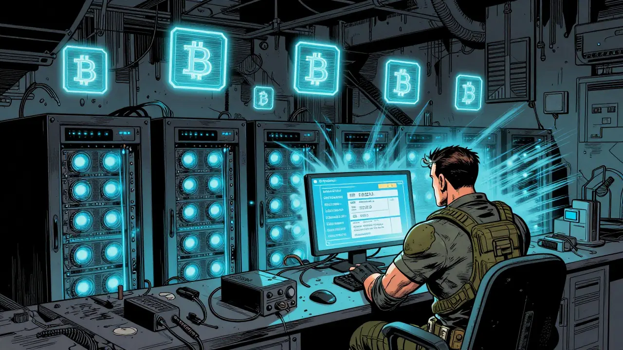 Superhero style illustration of crypto miners in Texas