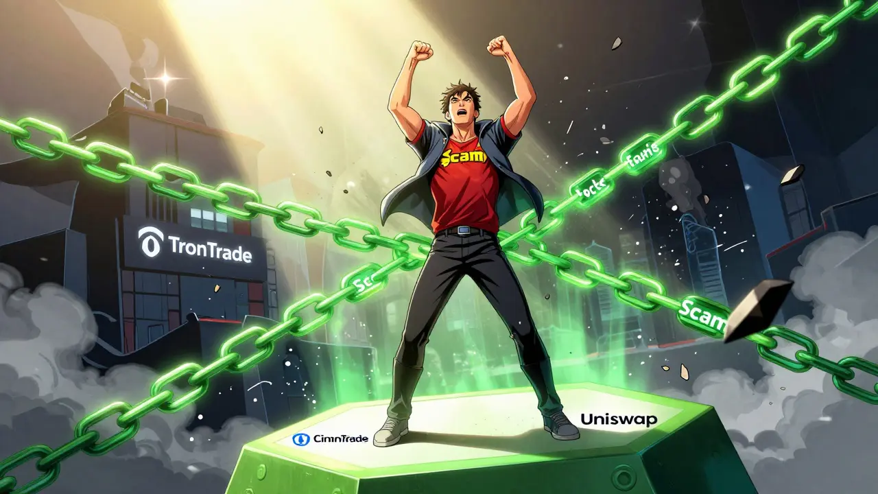 User escaping scam chains for safe trading platforms