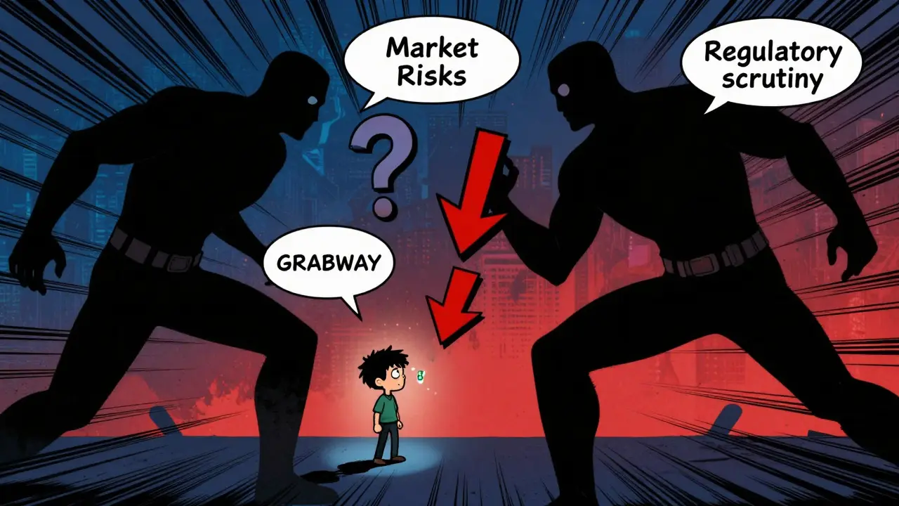 Comic illustration of crypto token facing market risks