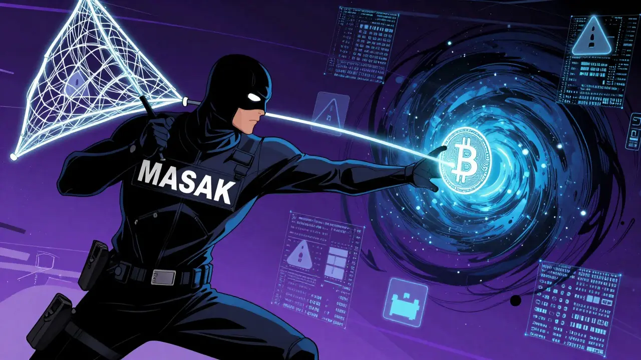 Comic style image of regulators freezing suspicious crypto wallets