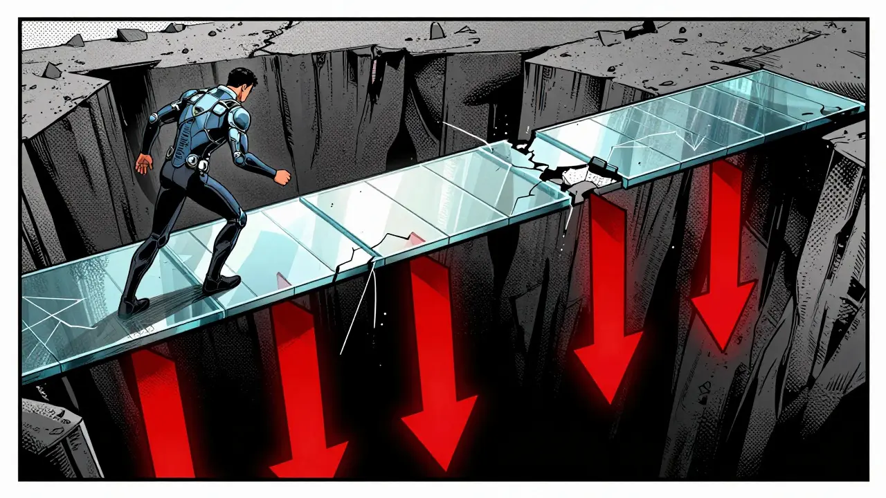 Cracking bridge over abyss symbolizing slippage risk