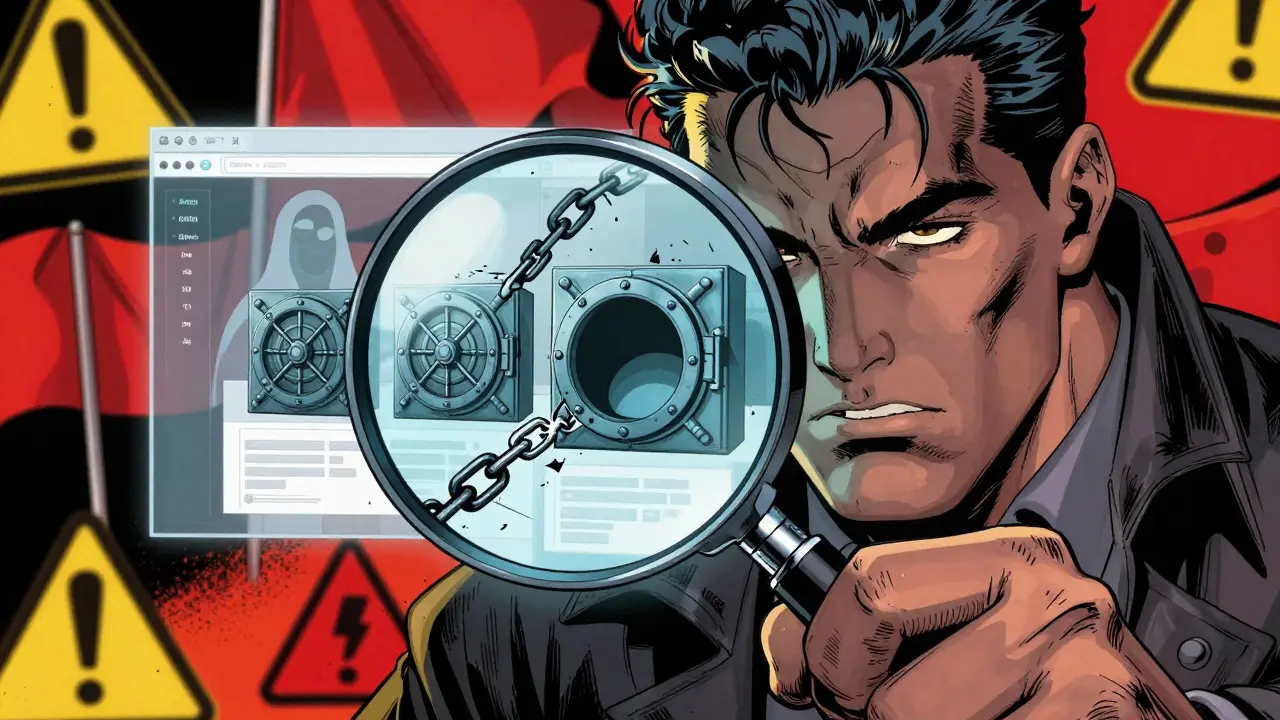 Detective revealing hidden scams and red flags with a magnifying glass