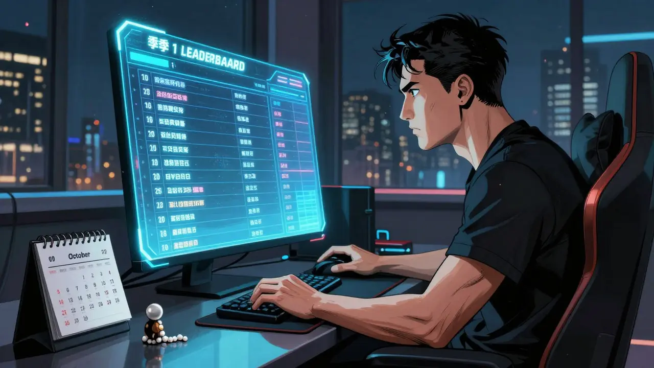 Gamer focused on a holographic leaderboard ranking display