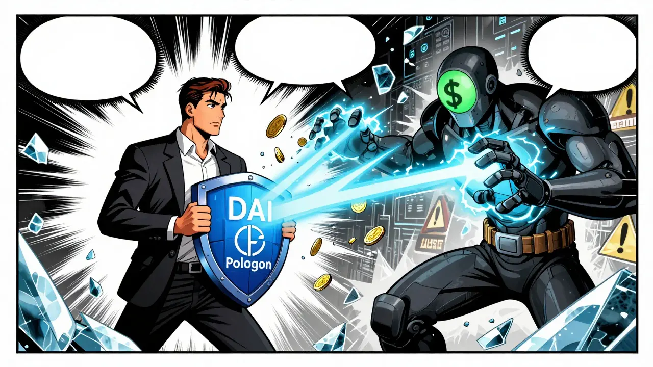Hero defending DAI stablecoin against freezing centralized USDT attack
