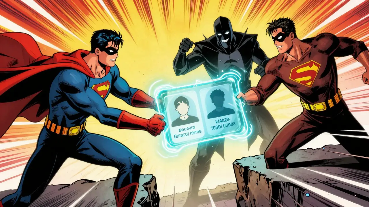 Heroes exchange secure data packets illustrating the Travel Rule