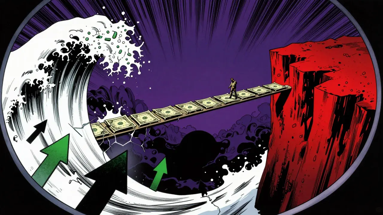 Trader on thin bridge facing market volatility risks
