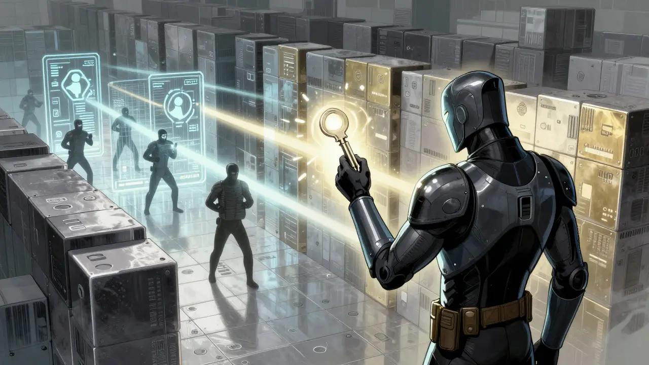 Comic art of a digital fortress protected by advanced security keys