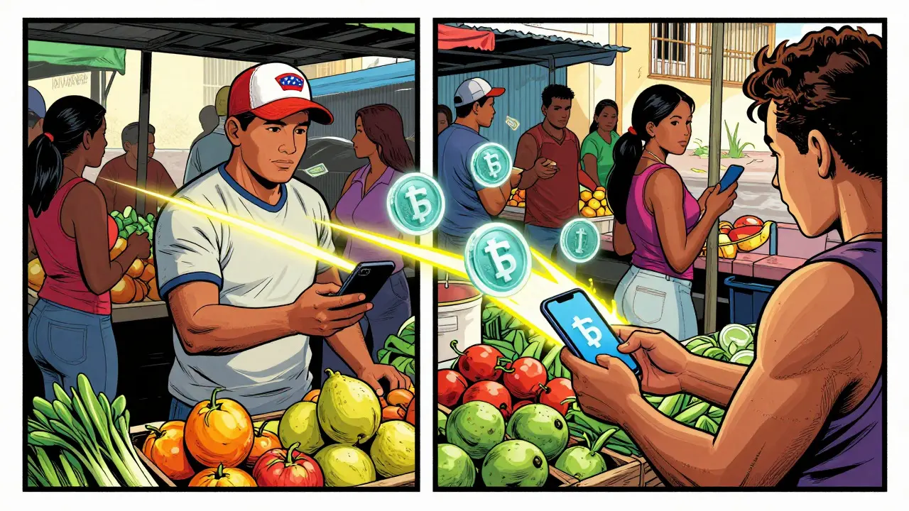 Vendor accepting digital payment at market stall