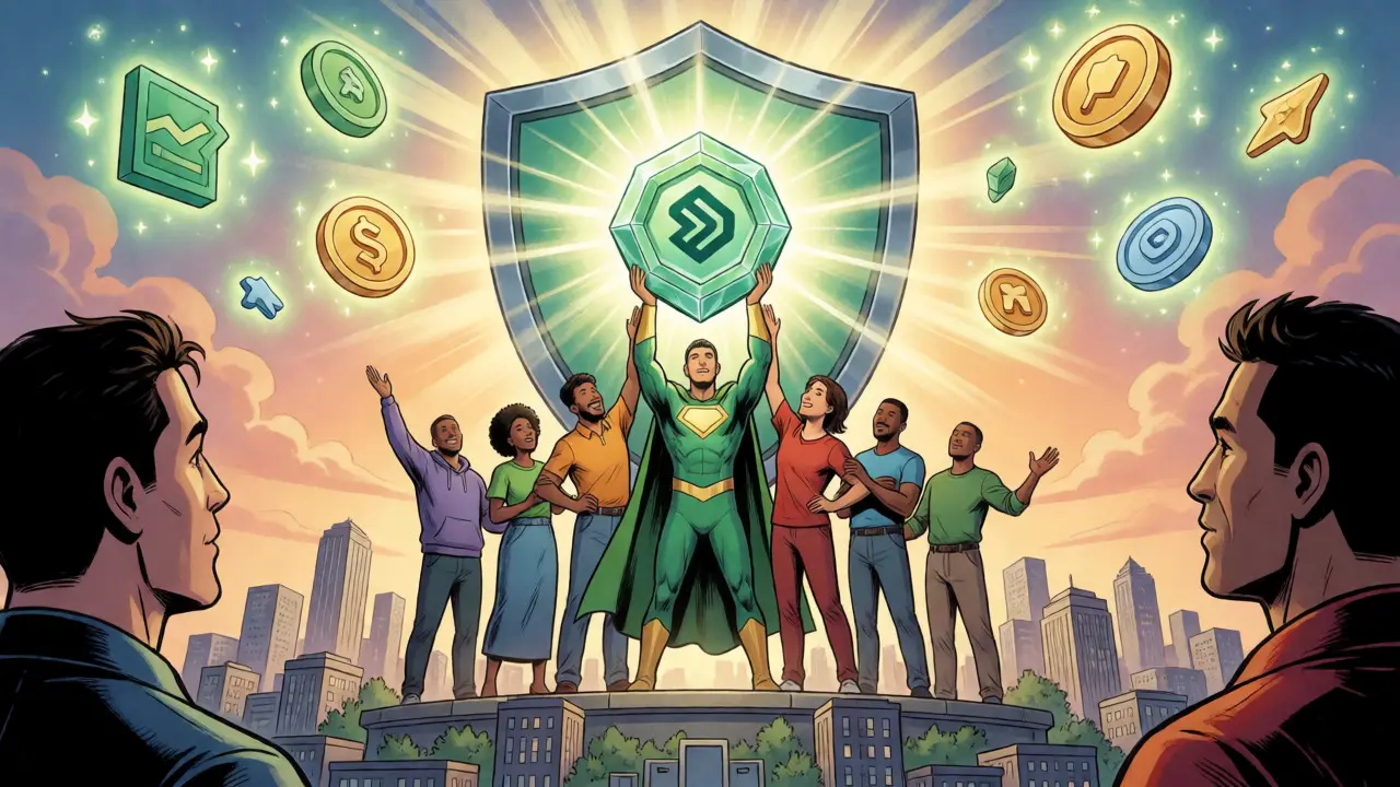 Community celebrating GLINT token rewards and governance