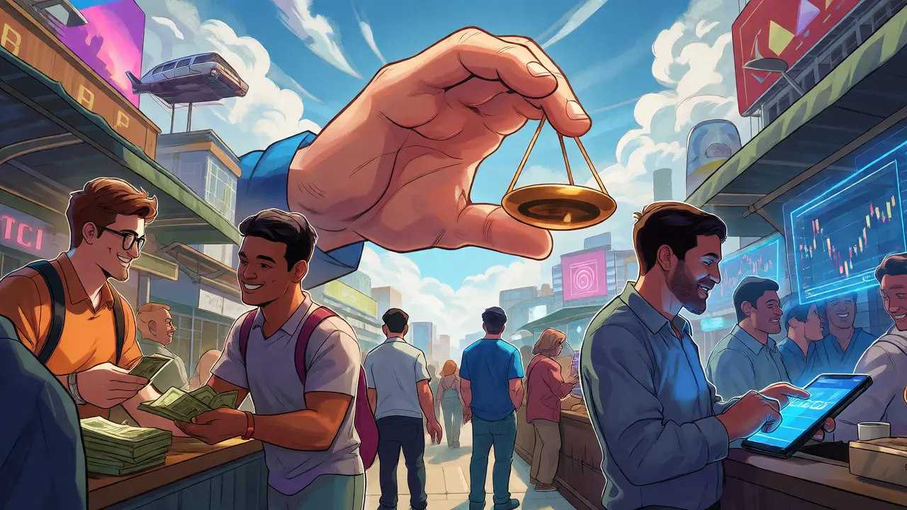 Future marketplace showing coexistence of cash, CBDC payments, and crypto trading.
