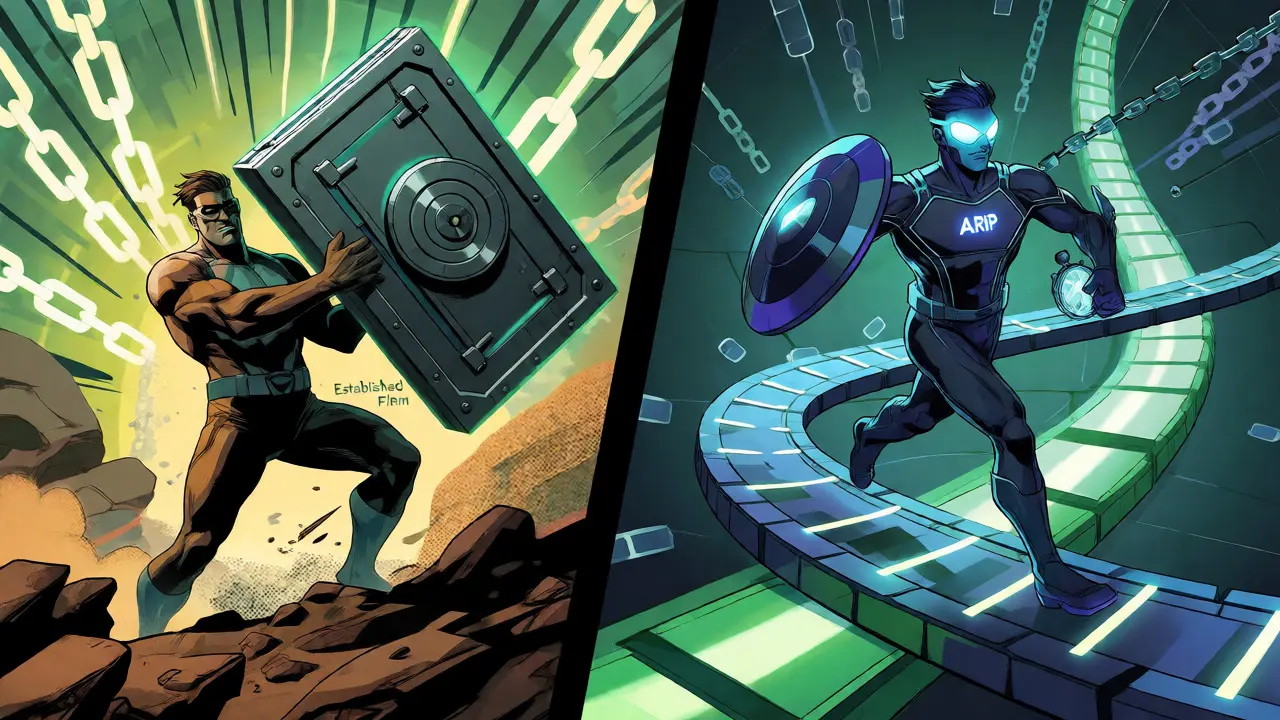 Two characters navigating different paths to obtain a crypto business license.